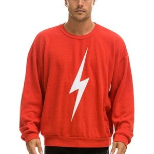 Aviator  Nation BOLT STITCH RELAXED CREW SWEATSHIRT - RED // WHITE L